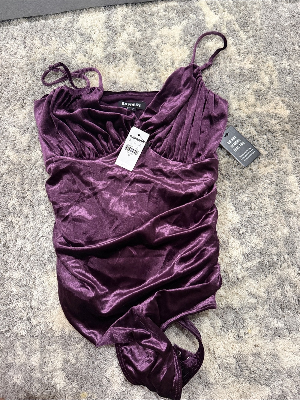 Express Deep Plum Satin Ruched Slip Tank